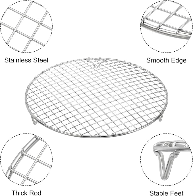 uxcell Round Cooking Rack with Legs, Dia 11.6 Inch 304 Stainless Steel Barbecue Grill for Cooking Baking Barbecue Air Fryer Racks, Silver