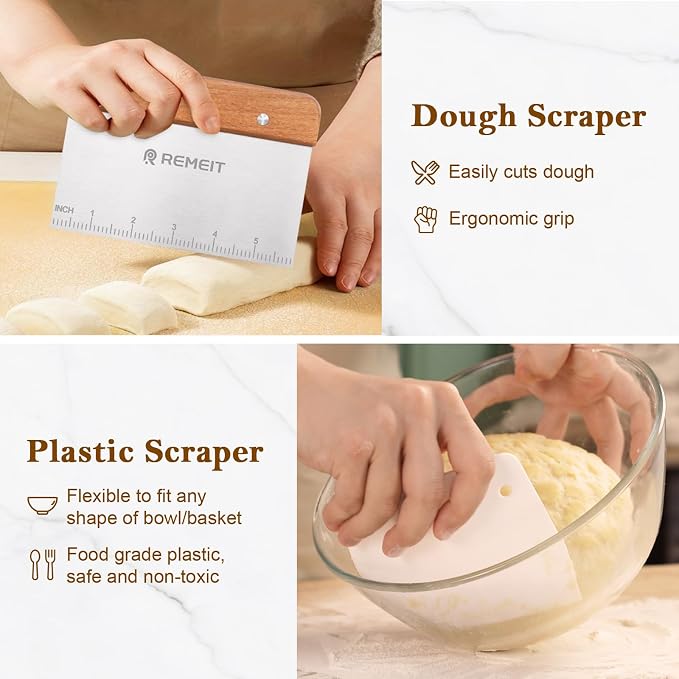 Banneton Bread Proofing Basket Sourdough Bread Baking Supplies, Sourdough Starter Kit with 9" Round and 10" Oval Baskets, Sling, Bread Lame, Proofing Cover, Scraper, Dough Whisk