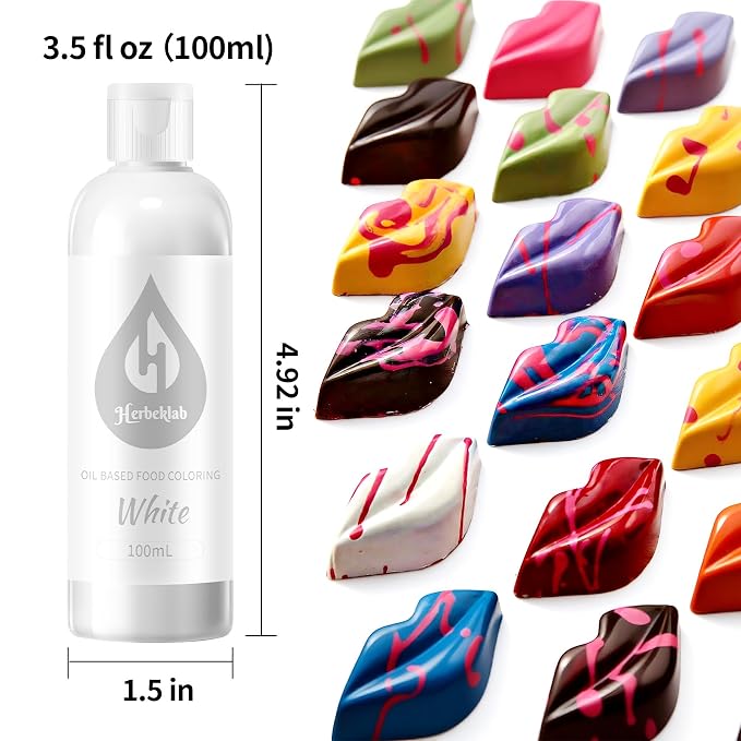White Oil Based Food Coloring for Chocolate – Herbeklab 100ml Professional Concentrated Oil Food Dye for Candy Melts, Chocolate, Cake Pops, Strawberries & Baking