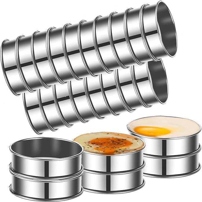 DATANYA 24Packs English Muffin Ring 3.15 Inch Crumpet Rings Stainless Steel Double Rolled Tart Rings, Round Metal Cooking Pastry Ring Molds for baking