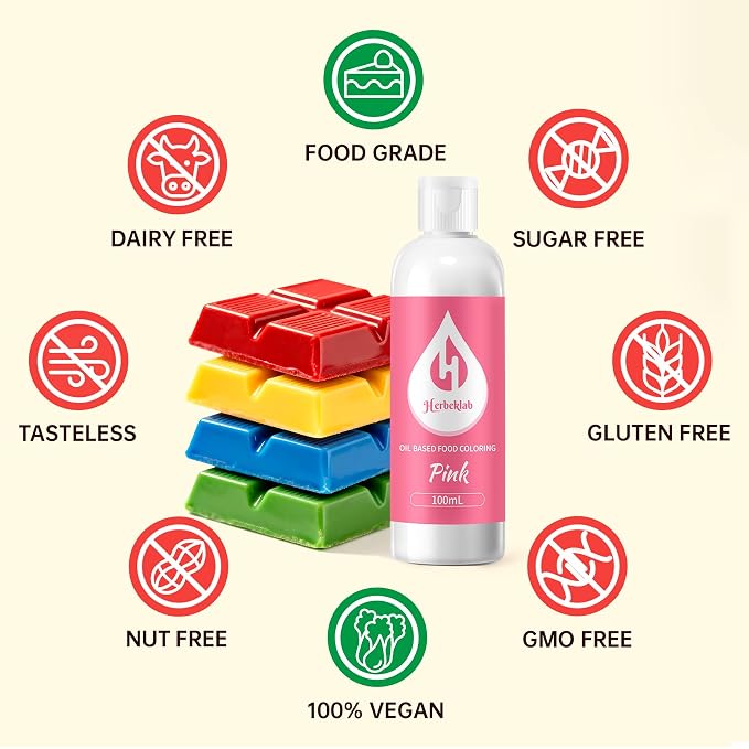 Pink Oil Based Food Coloring for Chocolate – Herbeklab 100ml Professional Concentrated Oil Food Dye for Candy Melts, Chocolate, Cake Pops, Strawberries & Baking