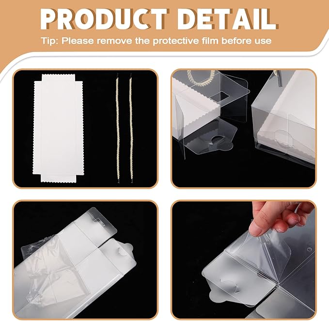 Eaasty 80 Pcs 9 x 3 x 3 Inch Clear Cupcake Boxes with Handles Portable Gable Boxes Paperboard Plastic Rectangular Cupcake Containers Dessert Cookies Bakery Gift Containers for Party