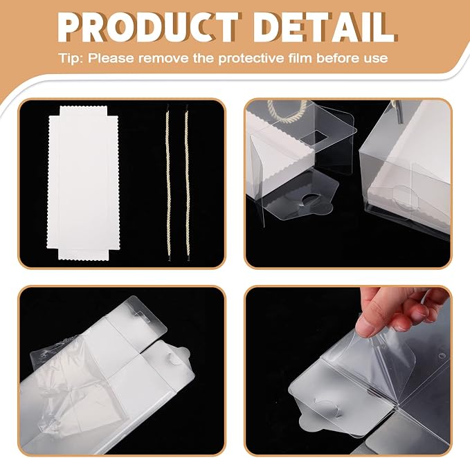Eaasty 50 Pcs Clear Cupcake Boxes with Handles 9 x 3 x 3 Inch Portable Gable Boxes Paperboard Plastic Rectangular Cupcake Containers Dessert Cake Bakery Gift Containers for Party