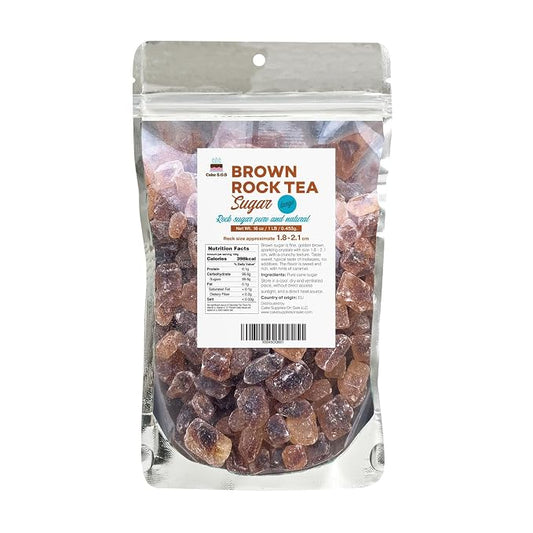 Pure and Natural Large Dark Brown Rock Sugar Crystals for Tea and Coffee, Pure and Natural, 1-Pound Bag