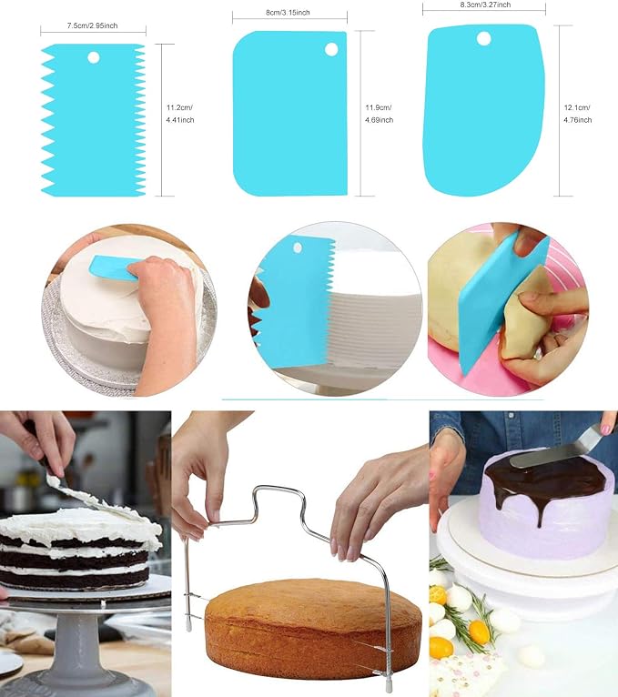 Cake Decorating Turntable,Cake Decorating Supplies With Decorating Comb/Icing Smoother(3pcs),2 Icing Spatula With Sided & Angled … (Blue/7pcs)