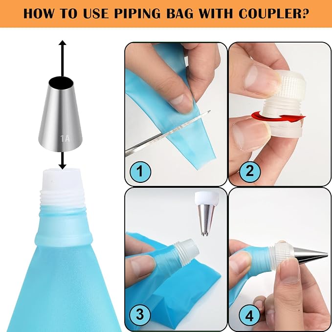 NOVANO 14pcs Large Piping Tips Set | Seamless Stainless Steel, Frosting Icing Tips, Includes Reusable Piping Bag and Coupler
