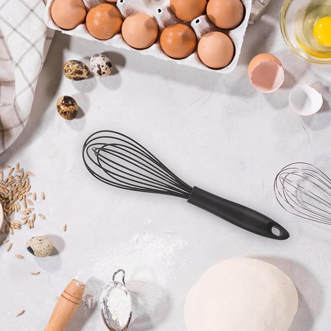 PRETYZOOM 3pcs Silicone Coated Whisk Set Small Medium Large Handheld Egg Beater Blender for Baking Cooking Non-stick Kitchen Utensils
