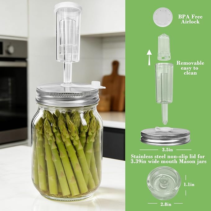 Fermenting weights wide mouth Mason Jar Fermentation Kit with 4 Fermentation Lids, 4 Glass fermentation Weights, 4 Airlocks for Fermenting, 5 Silicone Rings & Grommets - Pickling kit（No Jars）