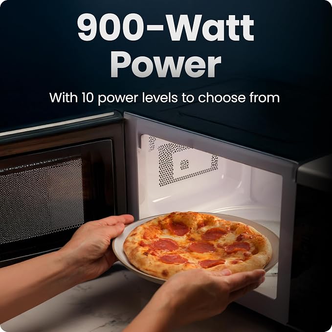 Chefman Countertop Microwave Oven 0.9 Cu. Ft., 1000 Watts with 10 Power Levels, 3 Cooking Presets with One-Touch Express Cook, 2 Defrost Settings, Child Safety Lock, & Mute Button – Stainless Steel