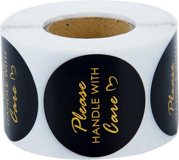 WRAPAHOLIC 2 Inch 500 Total Labels - Please Handle with Care Stickers - Gold Foil Business Thank You Stickers, Shipping Stickers for Party Decorations and Craft