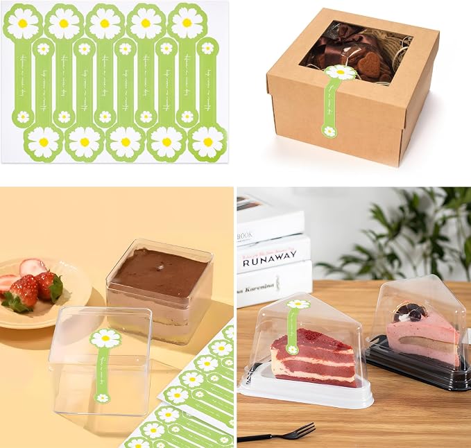 300pcs Handmade Lollipop Baking Stickers for Cake Box/Tins/Jars/Coffee Cups/Bottles, Long Label Daisy Flower Sealing Bakery Stickers for Gift Wrapping Self-Adhesive Tamper Evident Seal Labels