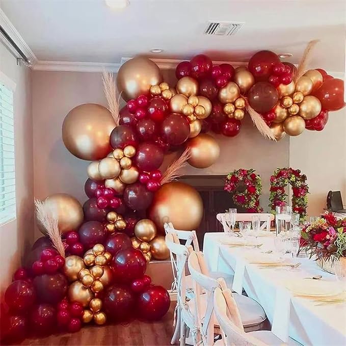 PartyWoo Red Pink and Gold Balloons, 140 pcs Ruby Red Pink and Chrome Gold Balloons Different Sizes Pack of 18 Inch 12 Inch 10 Inch 5 Inch for Balloon Garland or Arch as Birthday Party Decorations