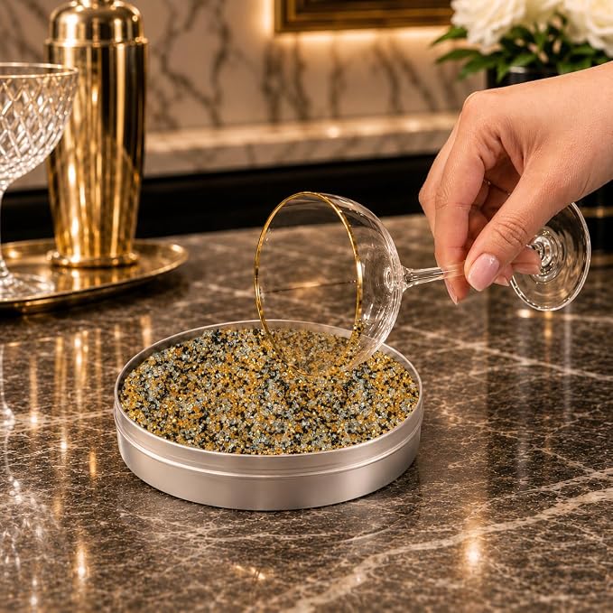 Brew Glitter Rimming Sugar Luxury Blend (Gold, Light Silver & Black) 4oz, 1x Bar Tin Cocktail Garnish for Mixed Drinks & Refreshments