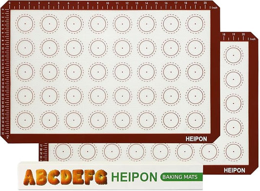Macaron Silicone Baking Mats,22.44"Lx14.57"W,Pastry Mats Rolling Dough,Non-Stick,40 Macaron Molds,Cookie Sheet Liners,Reusable Baking Mat (2, Red)