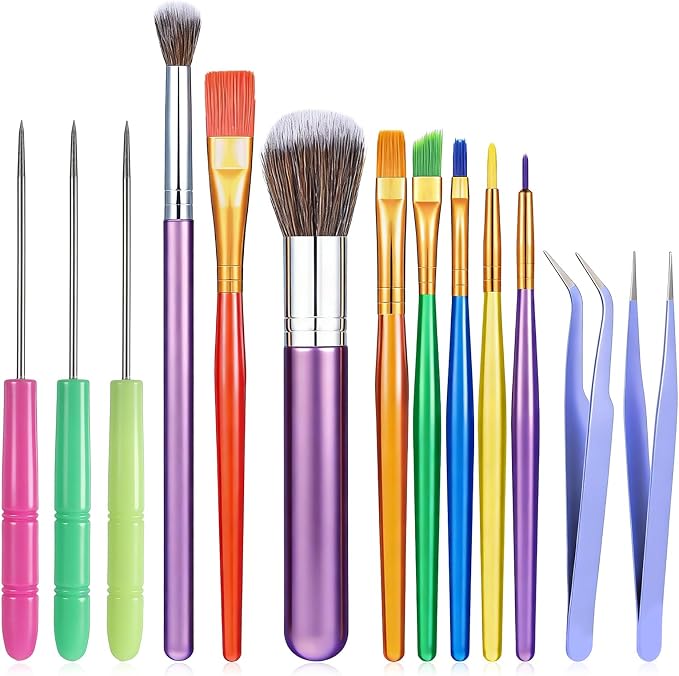 13 Pcs Baking Brush, Cake Candy Decorating Brushes Tools, Cookie Decorating Tools, Scribe Cookie Tool with Elbow and Straight Tweezers for Biscuit Cake Pastry Fondant Decor Supplies