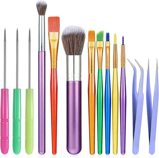 13 Pcs Baking Brush, Cake Candy Decorating Brushes Tools, Cookie Decorating Tools, Scribe Cookie Tool with Elbow and Straight Tweezers for Biscuit Cake Pastry Fondant Decor Supplies