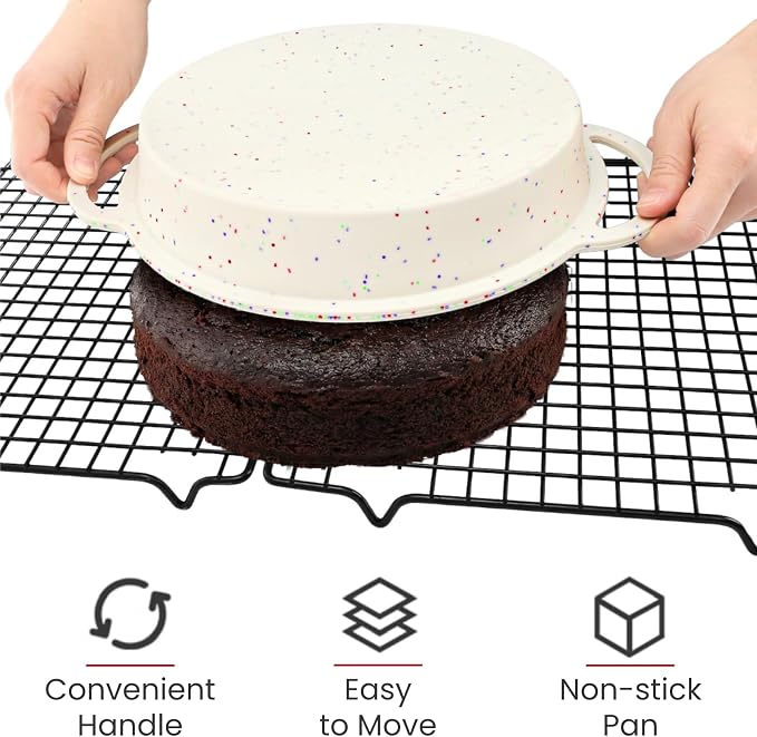 2 Pack 9 Inch Silicone Round Cake Pans, Reinforced Metal Frame Bread Mold with Handles, Non-stick Food-grade Pie Bakeware for Baking Cheese, Chocolate Cake, Layers