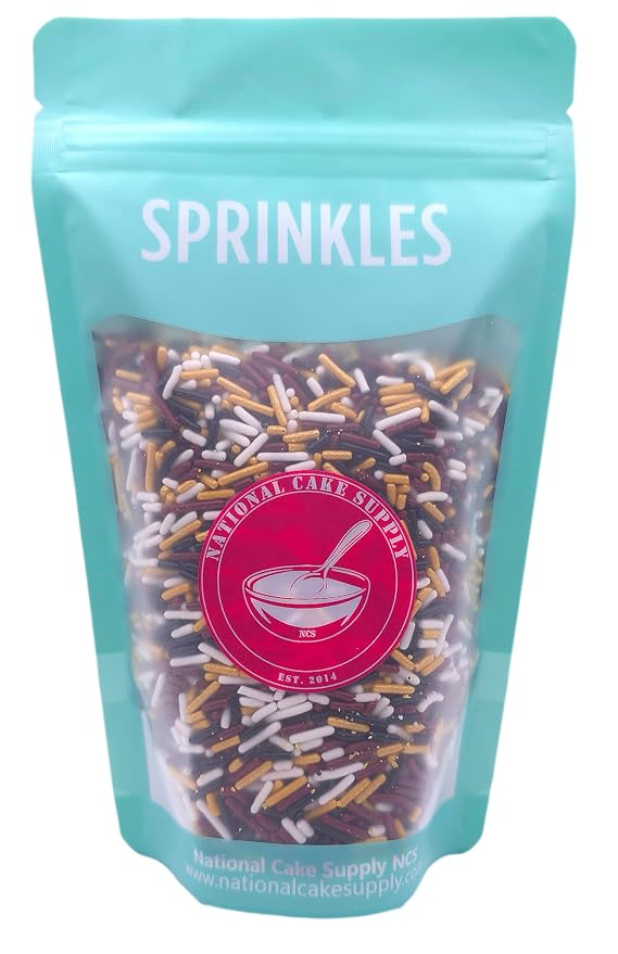 NCS Washington Game Day Burgundy, Black, White & Gold Jimmies Edible Sprinkles – Cupcake, Cake & Cookie Decorations, 7 oz