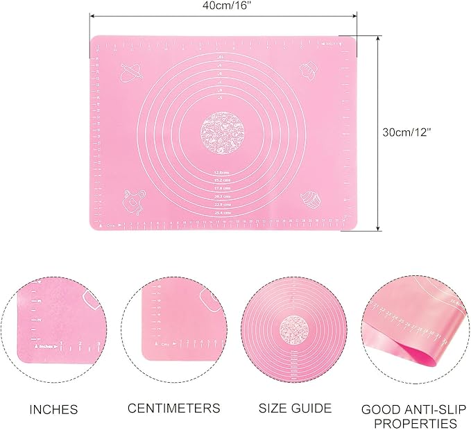 uxcell Silicone Baking Mat, 12 x 16 Inch Non Stick Pastry Mat Sheet, Counter Mat Reusable Oven Baking Mat for Pastry Rolling Dough with Measurements, Pink