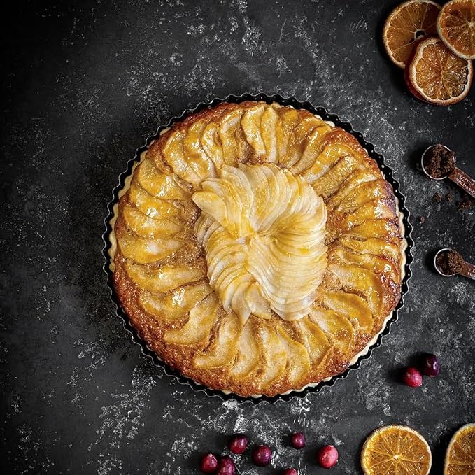 9.44 inch Deep Dish Pie Pan with Removable Bottom - Fluted Carbon Steel Tart Pan for Quiche Lorraine & Pies - Crispy Crust Baking Dish for Home Bakers