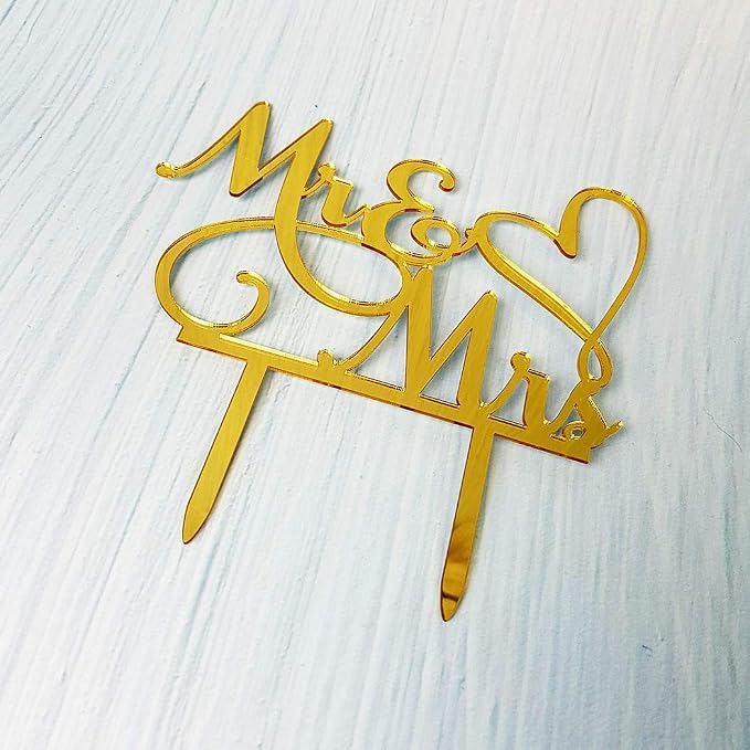 Mr and Mrs Cake Topper, Bride and Groom Sign Wedding/Engagement Cake Toppers Decoration, Mirror Gold Acrylic