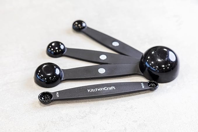 KitchenCraft Magnetic Measuring Spoons Set Stainless Steel Stackable Dual Sided Teaspoons and Tablespoons for Measuring Dry and Liquid Ingredients, Set of 4, Black