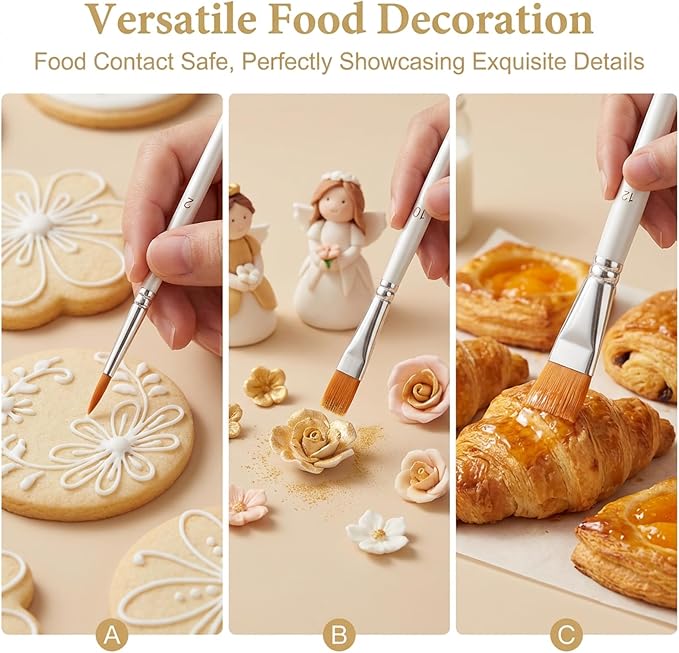 6 Pcs Cake Painting Brushes Food Paint Brushes Set Craft Basting Brush Kitchen Bakery Fondant Tool Food Safe Pastry Cookie Baking Decorating Brush for Dusting Edible Glitter Edible Color