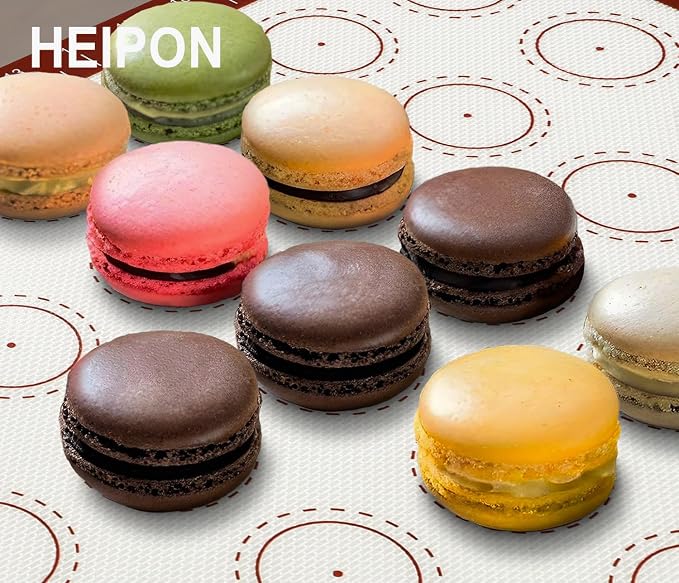 Macaron Silicone Baking Mats,22.44"Lx14.57"W,Pastry Mats Rolling Dough,Non-Stick,40 Macaron Molds,Cookie Sheet Liners,Reusable Baking Mat (2, Red)