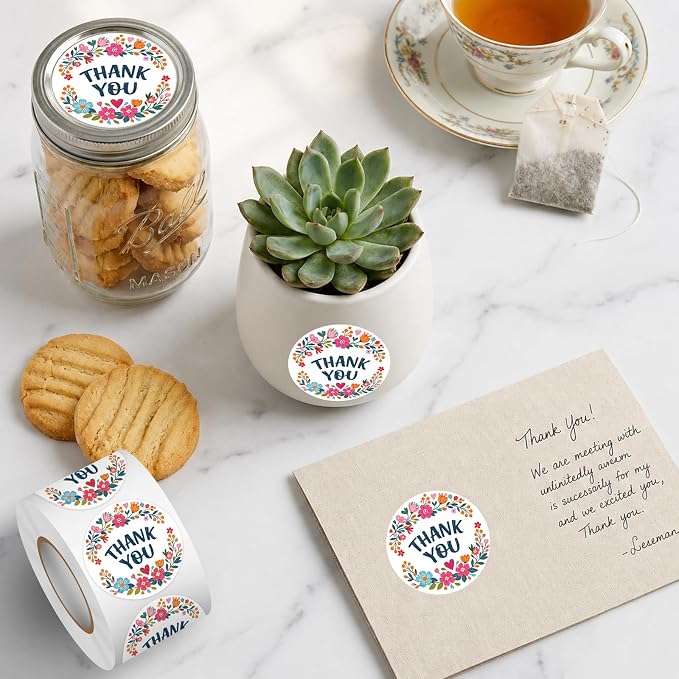 Louise Maelys 1.5Inch Thank You Stickers 500Pcs Floral Thank You Labels | Waterproof Floral Thank You Sticker For Small Business, Packaging, Party Favors, Gift Wrapping And Handmade Sellers