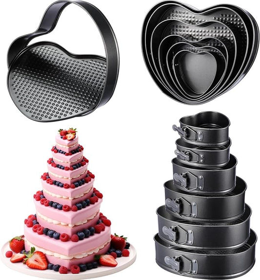 Zhehao 6 Pcs Heart Shaped Cake Pans Heart Springform Cake Mold Cheesecake Nonstick Baking Pans with Removable Bottom Leakproof Deep Wedding Baking Pan for Guests Wedding Day Birthday Family Couples