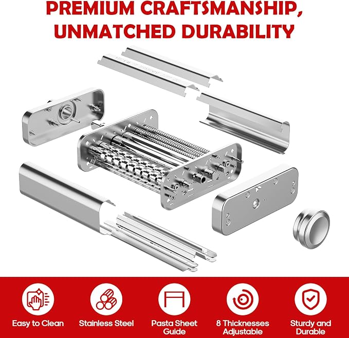 Stainless Steel Pasta Attachment for KitchenAid Stand Mixer, 3-in-1 Pasta Maker with Pasta Roller, Spaghetti & Fettuccine Cutters, Food-Grade KitchenAid Pasta Attachment for Homemade Noodles