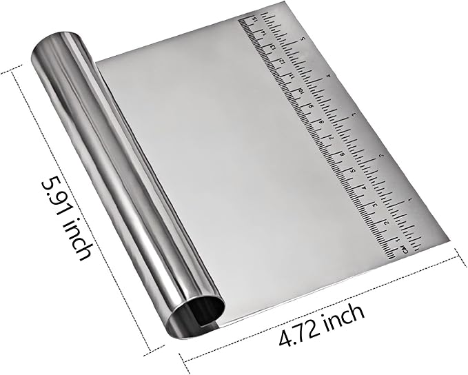 Dough Pastry Scraper Stainless Steel Bench Scraper with Measuring Scale Multipurpose for Butter, Cake, Onion, Vegetable, Pizza Cutter - Pastry Bread Separator