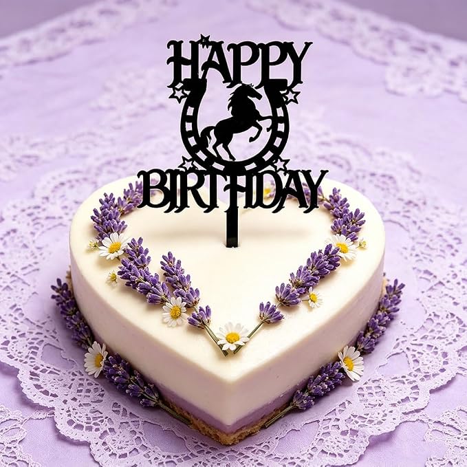 Black Acrylic Horse Happy Birthday Cake Topper, Horse Theme Party Decoration for Boys, Girls, Men, Women & Kids Birthday Party Decoration Supplies (Design4)