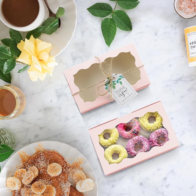 60Pcs 7 x 4 3/8 x 1½ Inch Cookie Boxes with Clear Window Small Pink Cookie Boxes Bakery Treat Boxes for Dessert, Donuts, Pie, Candy, Macaron