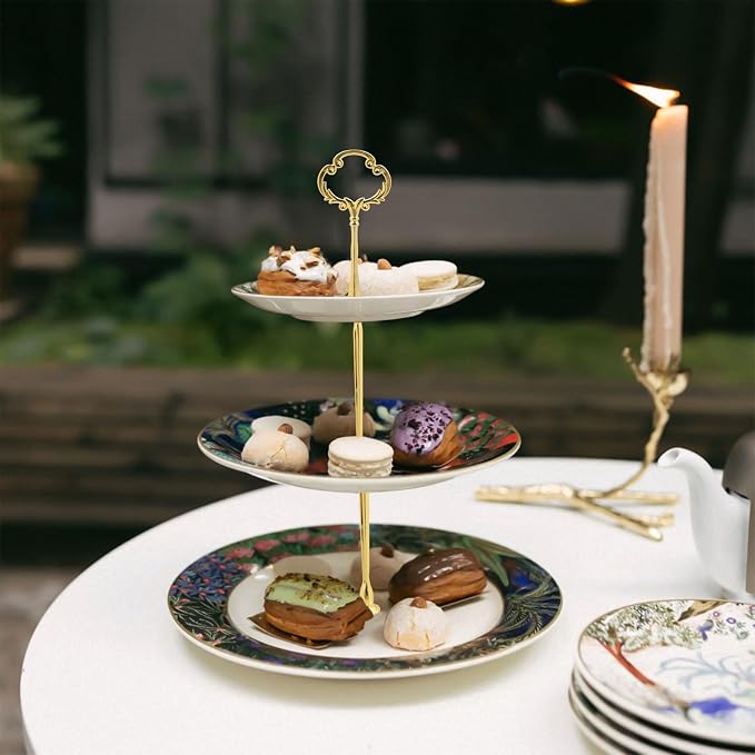 HEVSTIL 2-Tier Cake Stand Hardware Kit – 8PCS Flower Design Tray Fittings for DIY Wedding Cake Stands | Includes Gold & Silver Cake Stand Holders for Party Buffets, Showcases & Home Decor
