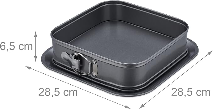 Relaxdays Springform Pan, Square, 24 x 24 cm, with Leakage Protection, Steel, Non-stick Baking Pan, Cake Pan, Anthracite