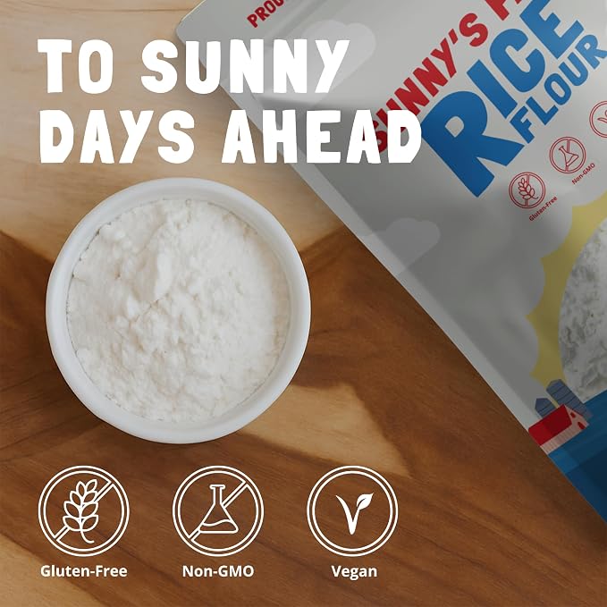 Sunny's Farm White Rice Flour – Gluten-Free, Non-GMO, Vegan Rice Flour for Sourdough Bread & Baking, 100% Natural, Premium Quality – 16oz (Pack of 1)