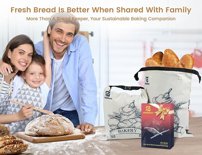 Piklohas Detachable Sourdough Bread Bags, 2 Sets Bread Storage for Homemade Sourdough, Reusable Linen Food Storage with Lining & Triple Lock for Fresh Keeping, BPA Free, Ideal for Baking Gifts