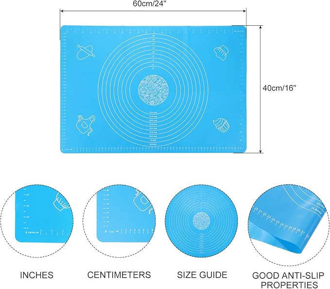 uxcell Silicone Baking Mat, 16 x 24 Inch Non Stick Pastry Mat Sheet, Counter Mat Reusable Oven Baking Mat for Pastry Rolling Dough with Measurements, Sky Blue