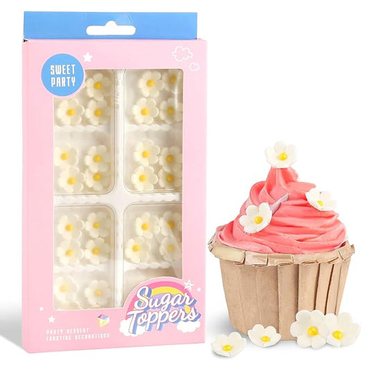 Edible Flowers Cake Decorations 32 Count White Blossoms Royal Icing Decorations Daisy Sugar Wedding Flowers for Baking Cupcakes Ice Cream Waffles Cookies Birthday Cake