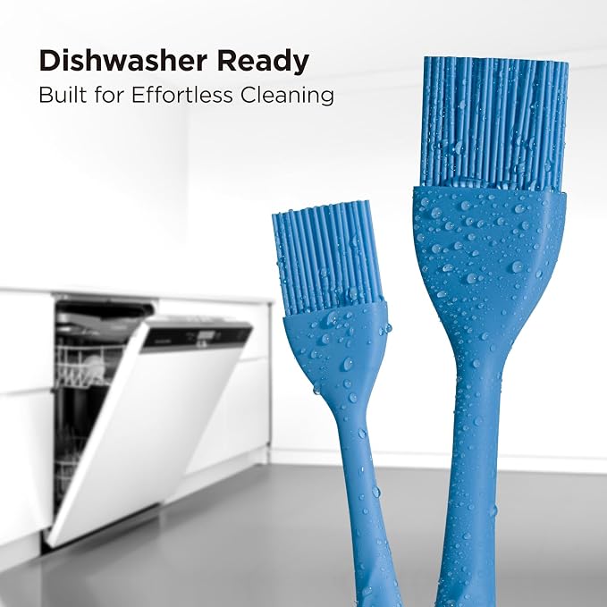 Kitchen Mama WaltzGrip Platinum Silicone Basting Pastry Brush, Blue | Set of 2, Heat-Resistant, Dishwasher-Safe, For Cooking, Baking, Grilling, Barbecue