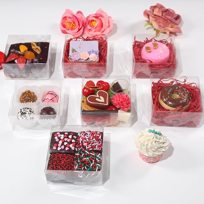 50Pack Full Clear Cookies Boxes 5x5x2Inches Bakery Boxes for Strawberries,Chocolate Bomb,Cakesickle,Mini Cake Cinnamon Roll &more