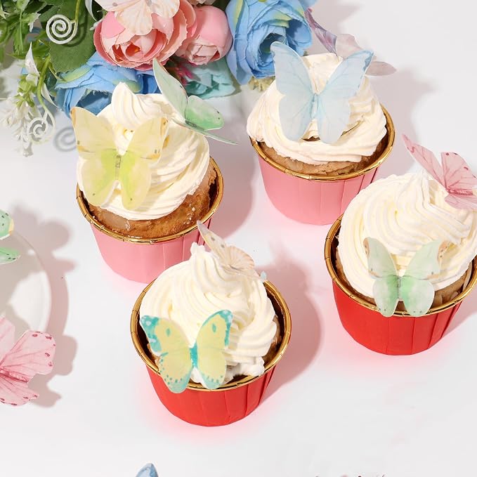 YOcity 40Pcs Wafer Paper Butterfly Cupcake Cake Toppers Edible Butterflies for Cake Decorations Colorful Butterfly for Wedding Birthday Party Cupcakes Decorating Supplies(Mix Color & Size)