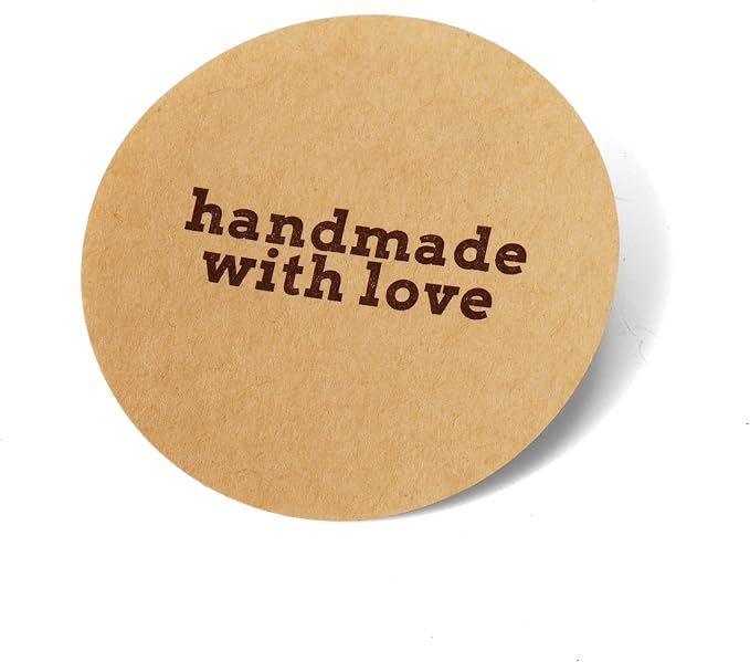 Handmade with Love Stickers, 2 Inch Round Kraft Paper Packaging Seals, 100 Count, Strong Adhesive Labels for Small Business, Gifts, Envelopes and Bakery Packaging