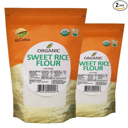 McCabe Organic Sweet Rice Flour - Gluten Free Organic Glutinous Rice Flour | Sweet Rice Flour for Baking | Rich in Fibers and Minerals | USDA and CCOF Certified Organic | Product of USA | 1Lbs Pack of 2
