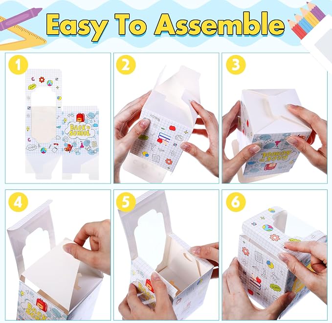 48 PCS Back to School Party Cupcake Boxes Individual with Window Inserts First Day of School Single Cupcake Containers Welcome Back to School Cake Treat Boxes for School Classroom Party Favor Supplies