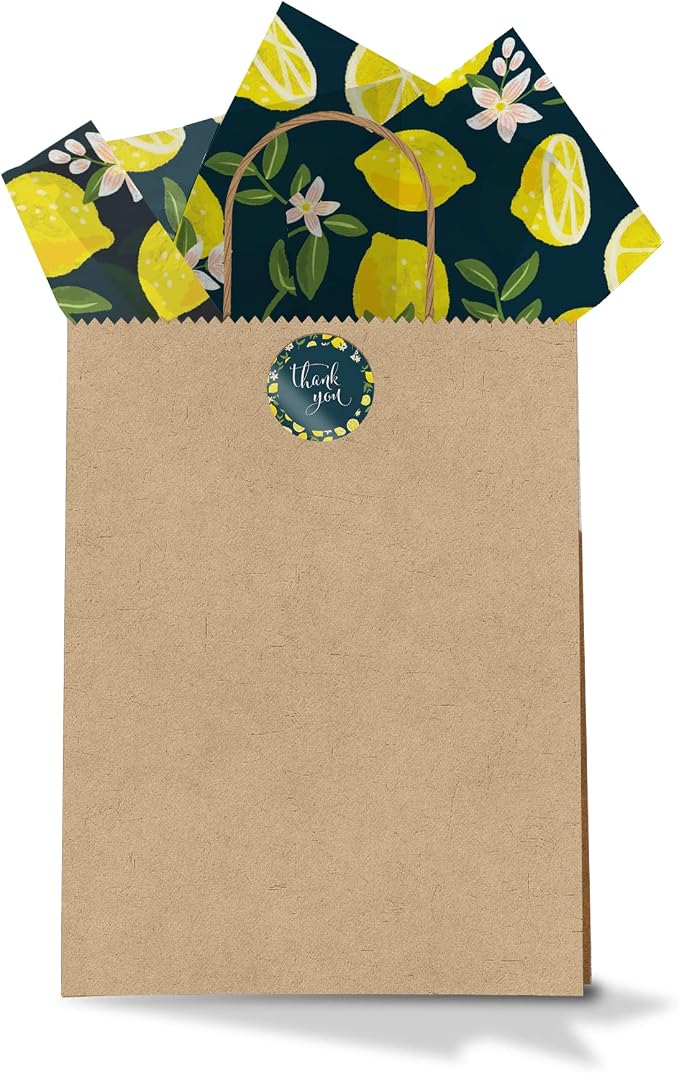 1.5 Inch Round 500 Count Lemons and Flowers Perforated Roll Stickers - Thank You Labels for Favors - Packing Thank You Stickers for Small Business Store Owners