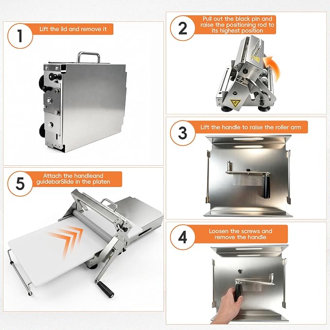 12In Folding Dough Sheeter, 304 Stainless Dough Roller Machine, 0.2–27mm Adjustable Thickness Pastry Laminator for Home & Small Bakery, Perfect for Pizza,Croissants,Dumpling Wrappers&Puff Pastry