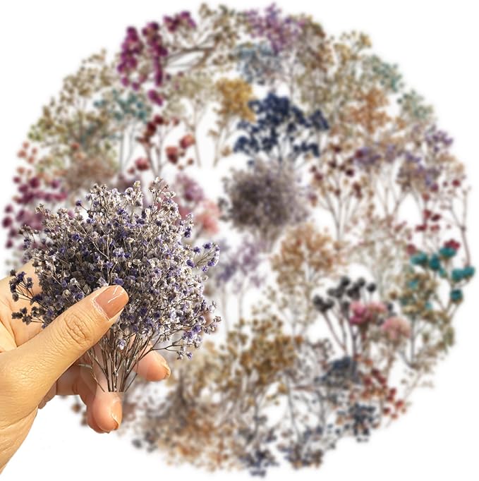50pcs Vintage Babysbreath Stickers, Aesthetic Flowers Sticker Transparent Flora Stickers for Scrapbook Journal, Waterproof for Water Bottles Laptop Phone Scrapbook Supplies DIY Crafts