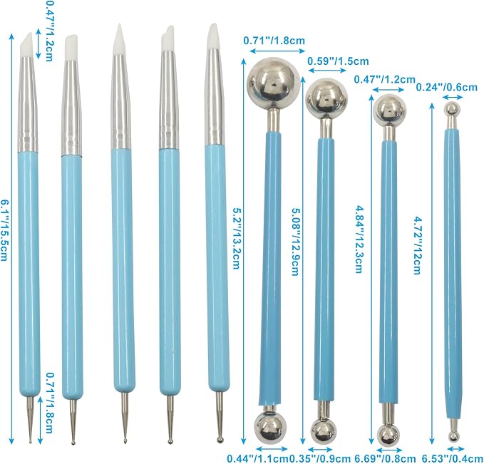 Dotting Tools, Silicone Clay Sculpting Tool Set - 9 Piece Silicone Paint Brushes & Modeling Kit for Pottery, Ceramics, Nail Art & Crafting